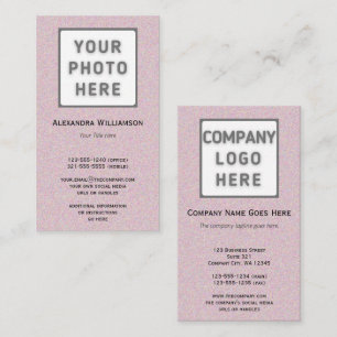 Pink Glittery Photo Logo Double-Sided Vertical Business Card