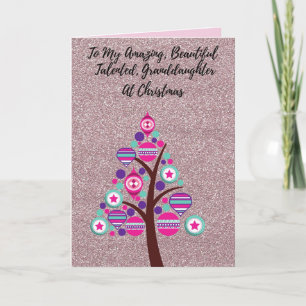 Pink Glittery to My Granddaughter Christmas Card