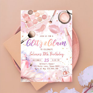 Pink Glitz And Glam Spa Makeup Birthday Party Invitation