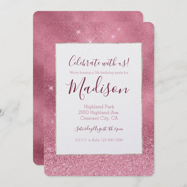 Pink Glitz Birthday Invitation (Front/Back)