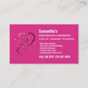 Pink Glitz Caregiver Senior Home Care Companion Business Card