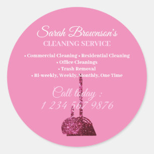 Pink Glitz Glam Cleaning Janitorial Classic Round Sticker