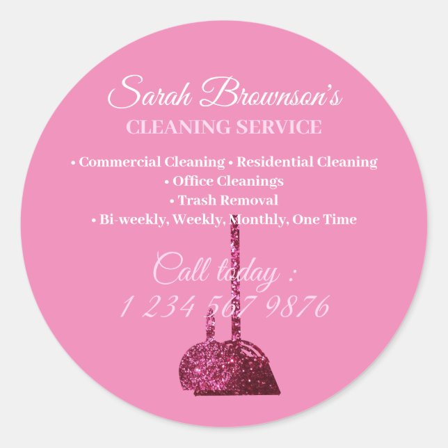 Pink Glitz Glam Cleaning Janitorial Classic Round Sticker (Front)
