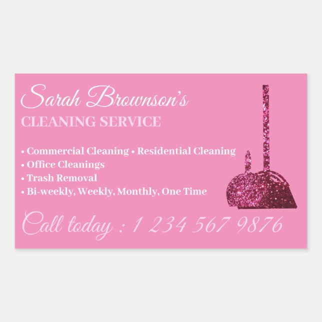 Pink Glitz Glam Cleaning Service Janitorial Rectangular Sticker (Front)