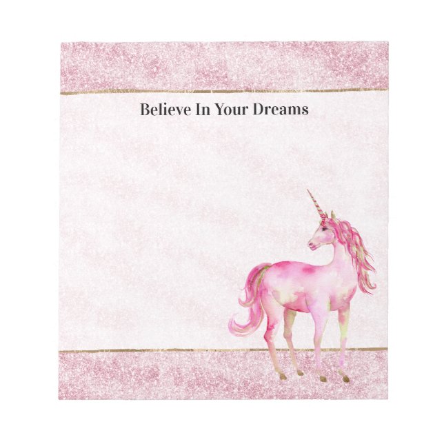Pink Glitz Glitter Unicorn Notepad (Front)