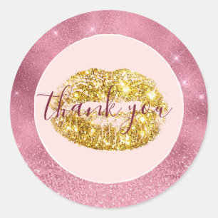 Pink Glitz Gold Lips Thank you Classic Round Sticker