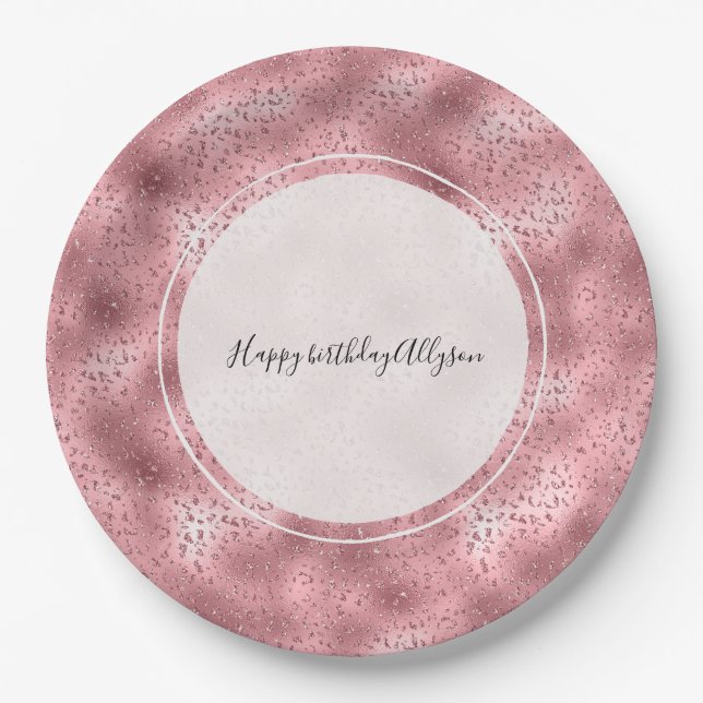 Pink Glitzy Cheetah Print Paper Plate (Front)
