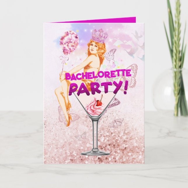 Pink Glitzy Custom Text Details Bachelorette Party Invitation (Front)
