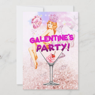 Pink Glitzy Glamourous Galentine's Day Party Card