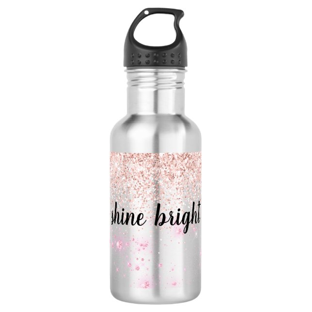 Pink Glitzy Glitter Hearts 710 Ml Water Bottle (Front)