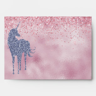 Pink Glitzy Glitter Purple Unicorn Envelope