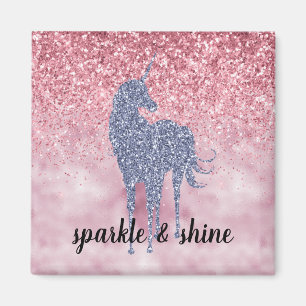 Pink Glitzy Glitter Purple Unicorn Magnet