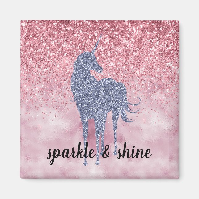 Pink Glitzy Glitter Purple Unicorn Magnet (Front)