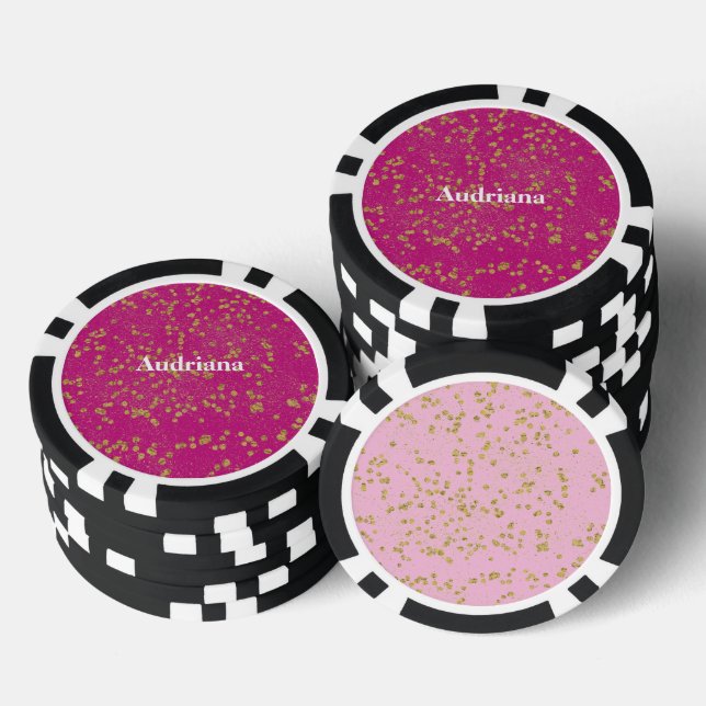 Pink Glitzy Gold Sparkle Confetti Dots Poker Chips (Stack)