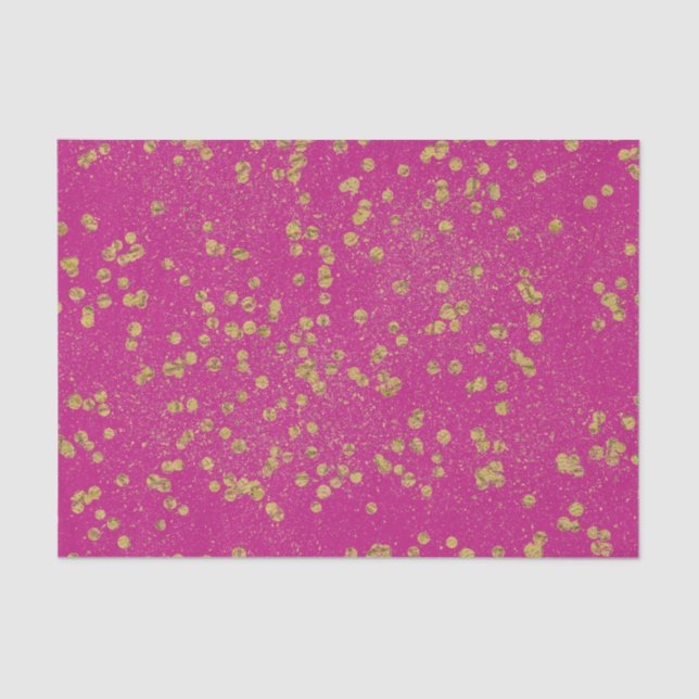 Pink Glitzy Gold Sparkle Confetti Dots Tissue Paper (Front)