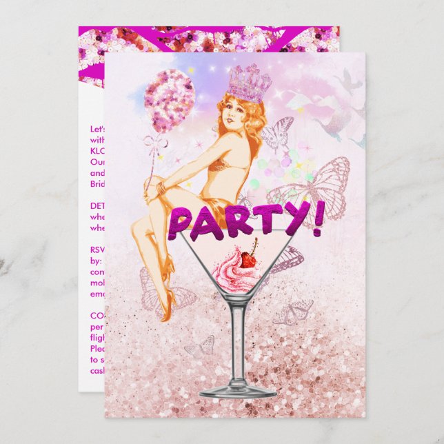 Pink Glitzy Sequence Glamourous Bachelorette Party Invitation (Front/Back)