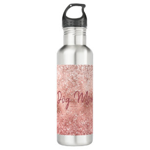 Pink Glitzy Sparkle Glitter Dog Mom 710 Ml Water Bottle