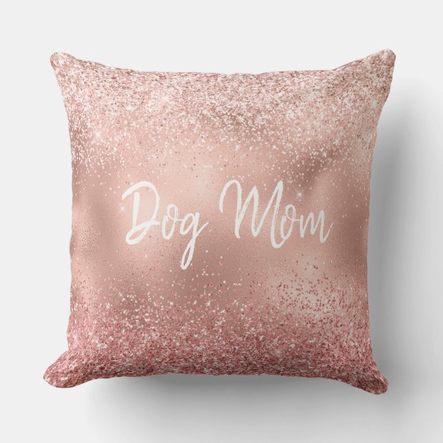 Pink Glitzy Sparkle Glitter Dog Mom Cushion (Front)