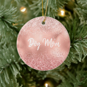 Pink Glitzy Sparkle Glitter Dog Mum Ceramic Ornament