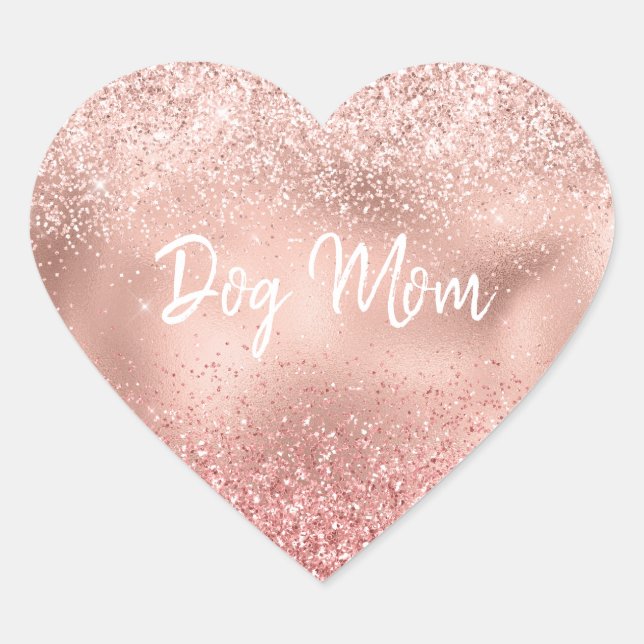 Pink Glitzy Sparkle Glitter Dog Mum Heart Sticker (Front)