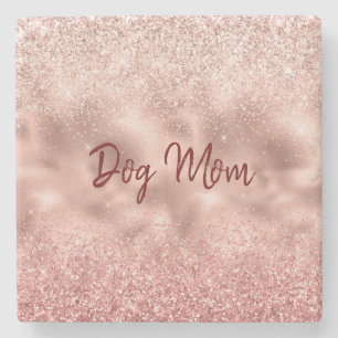 Pink Glitzy Sparkle Glitter Dog Mum Stone Coaster