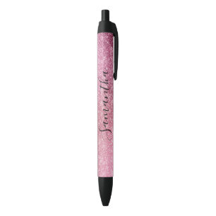 Pink Glitzy Sparkle Personalised  Black Ink Pen