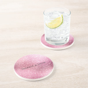 Pink Glitzy Sparkle Personalised Coaster