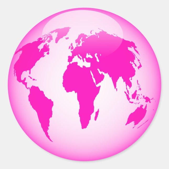 Pink Glossy Globe Classic Round Sticker (Front)