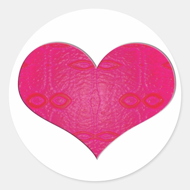 pink glow heart classic round sticker (Front)