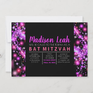 PINK GLOWING STARS Bat Mitzvah Invitation