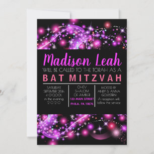 PINK GLOWING STARS Bat Mitzvah Invitation