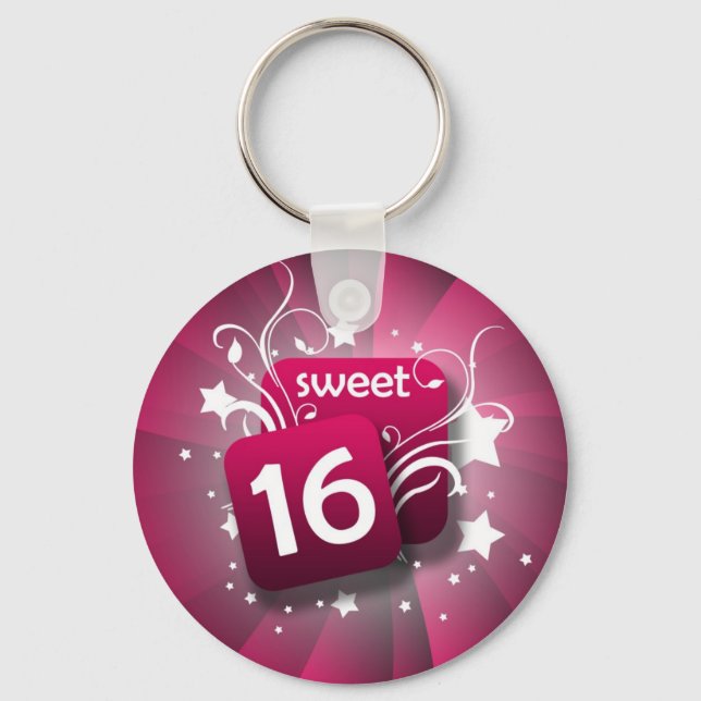 Pink Glowing Swirls and Stars Sweet 16 Key Ring (Front)