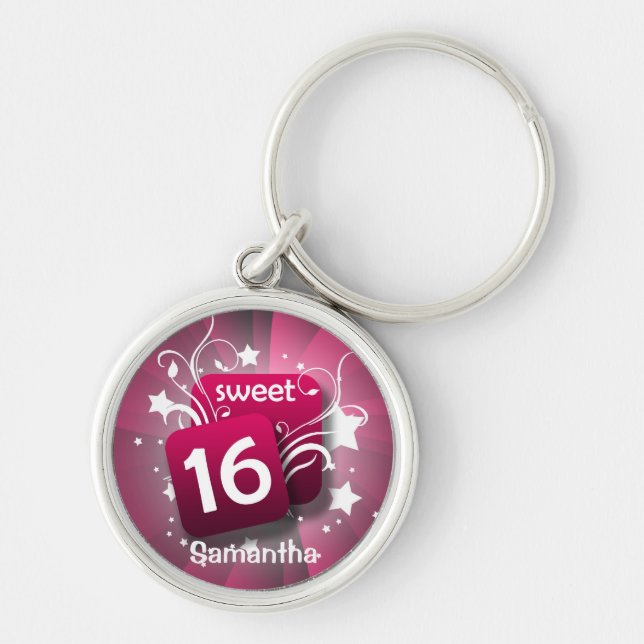 Pink Glowing Swirls Sweet 16 Personalised Keychain (Front)