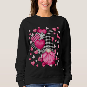 Pink Gnome Black Buffalo Plaid Hat Valentines Day  Sweatshirt