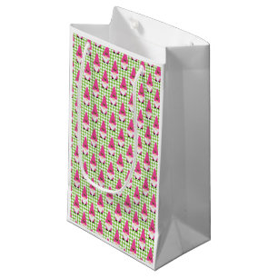 pink gnome festive christmas green chequered fun small gift bag