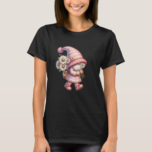 Pink Gnome For Women And Girls With Daisy Flower C T-Shirt