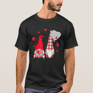Pink Gnome Love Plaid Heart Balloons Valentine's D T-Shirt