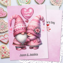 Pink Gnome Valentine Couple Flat