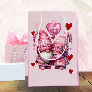 Pink Gnome Valentine Couple Medium Gift Bag