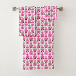 Pink Gnomes Hearts Woodland Scandinavian Cute Bath Towel Set