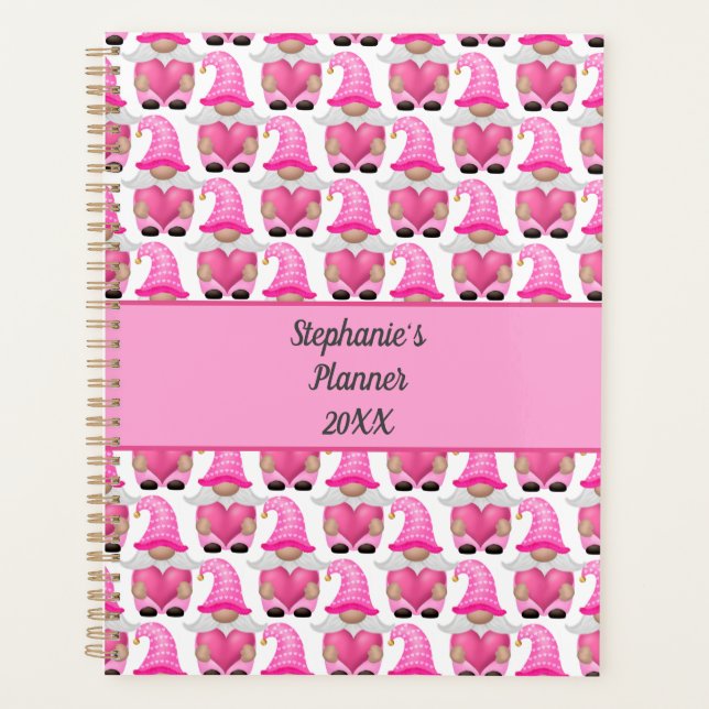 Pink Gnomes Hearts Woodland Scandinavian Cute  Planner (Front)