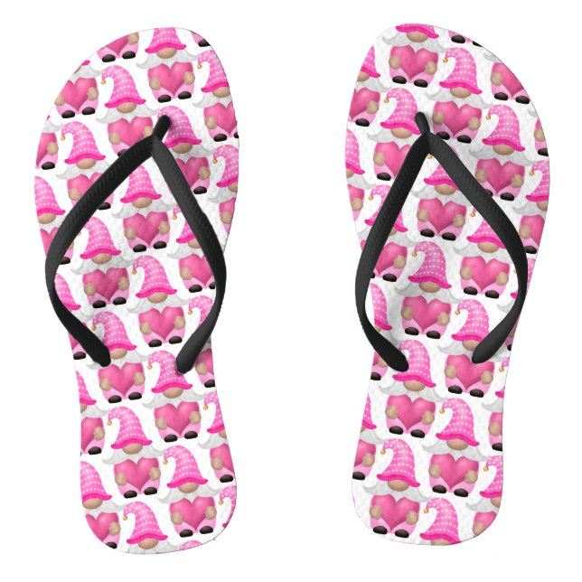 Pink Gnomes Hearts Woodland Scandinavian Cute  Thongs (Footbed)
