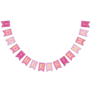 Pink God Bless 4 Letters Name Baptism Communion Bunting