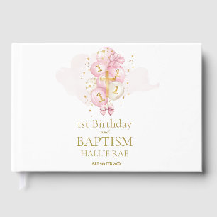 Pink & Gold 1st Birthday & Baptism Keepsake Memory Guest Book