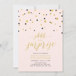Pink & Gold   50th Surprise Wedding Anniversary Invitation