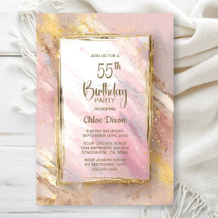 Pink Gold 55th Birthday Party Invitation
