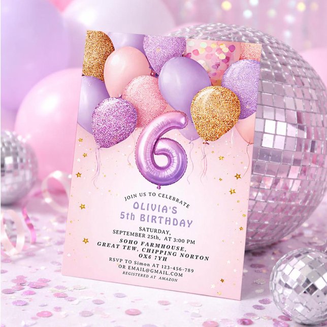 Pink Gold 6th Birthday  Girl Invitation (Creator Uploaded)