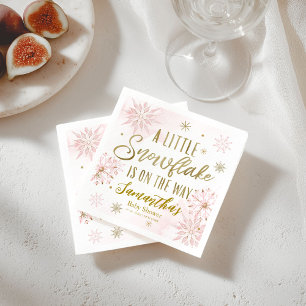 Pink Gold A Little Snowflake Winter Baby Shower Napkin
