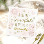 Pink Gold A Little Snowflake Winter Baby Shower Napkin<br><div class="desc">Adorable calligraphy with snowflakes,  winter-themed baby shower napkins. Easy to personalise with your details. Check the collection to find matching items as enclosure cards.</div>