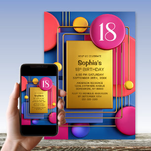 Pink Gold Abstract 18th Birthday Party Invitation